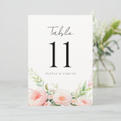 Carte Aquarelle Blush Floral Mariage Numéros de tableau (Debout devant)