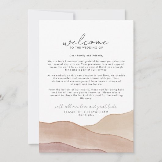 Carte Aquarelle Boho Abstrait Welcome Note & Itinéraire (Devant)