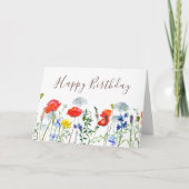 Carte Aquarelle Boho Fleur sauvage Poppies Joyeux annive (Devant)