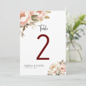 Carte Aquarelle Boho Floral Mariage Numéros de tableau (Debout devant)