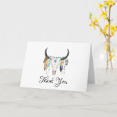 Carte Aquarelle Boho Merci crâne (Fleur jaune)