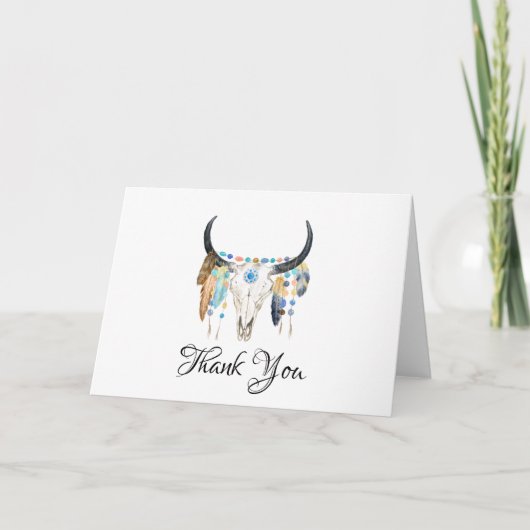Carte Aquarelle Boho Merci crâne (Devant)