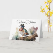 Carte Aquarelle Bois Canard Anniversaire (Fleur jaune)
