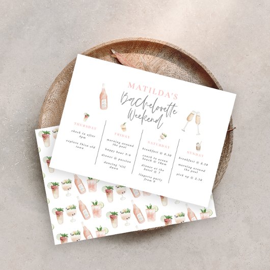Carte Aquarelle boissons bachelorette week-end itinérair