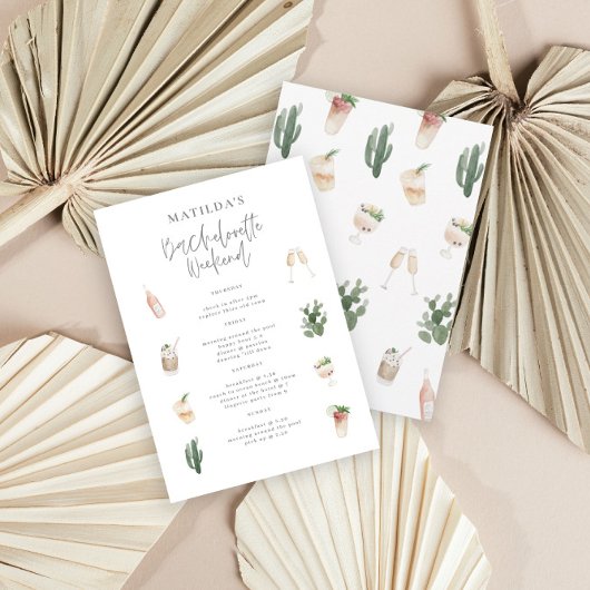 Carte Aquarelle boissons bachelorette week-end itinérair