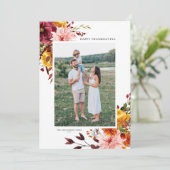 Carte Aquarelle Bon thanksgiving Fleurs d'automne (Debout devant)