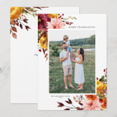 Carte Aquarelle Bon thanksgiving Fleurs d'automne (Devant / Derrière)