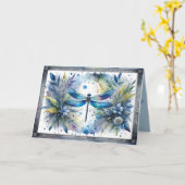 Carte Aquarelle botanique de libellule bleue (Fleur jaune)