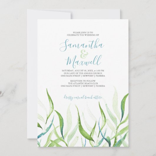 Carte Aquarelle botanique Mariage vert et blanc (Devant)