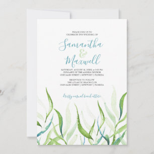 Carte Aquarelle botanique Mariage vert et blanc