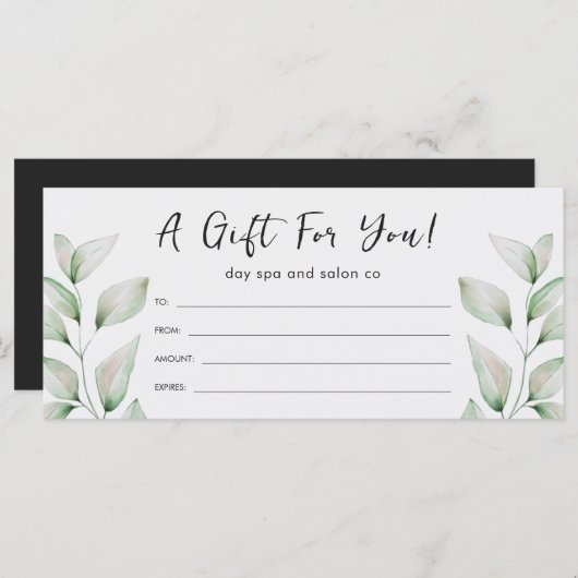 Carte Aquarelle botanique simple Feuille noir (Devant / Derrière)