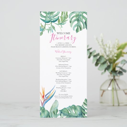 Carte Aquarelle Botanique Tropical Itinéraire Mariage (Debout devant)