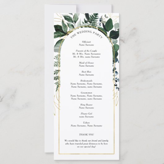 Carte Aquarelle Botanique Vert et arche moderne Programm (Dos)