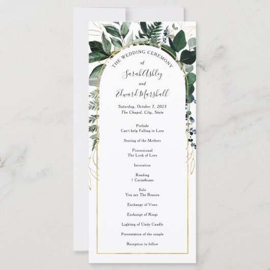 Carte Aquarelle Botanique Vert et arche moderne Programm (Devant)