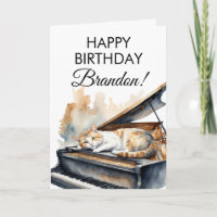 Aquarelle Brown Grand Piano Chat Anniversaire