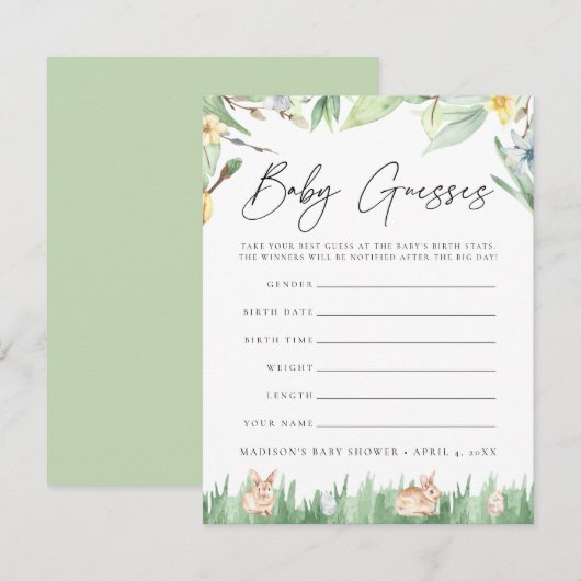 Carte Aquarelle Bunnies Baby shower Jeu de devis (Devant / Derrière)