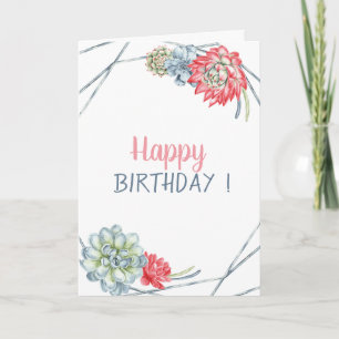 Carte Aquarelle Cactus du désert rouge Succulentes Anniv