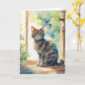 Carte Aquarelle Calico Chat dans la fenêtre (Fleur jaune)