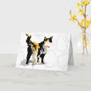 Carte Aquarelle Calico Chat formes géométriques