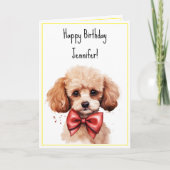 Carte Aquarelle caniche Chien chiot Nom de l'anniversair (Devant)