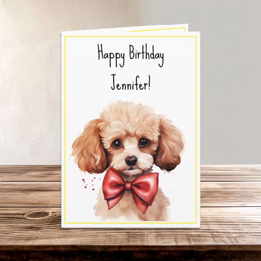 Carte Aquarelle caniche Chien chiot Nom de l'anniversair