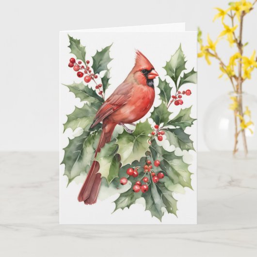 Carte Aquarelle Cardinal (Fleur jaune)
