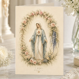 Carte Aquarelle catholique florale mariale élégante