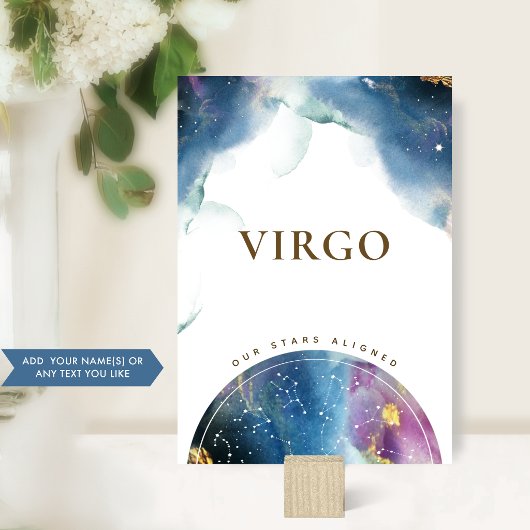 Carte aquarelle céleste numéro de table Vierge