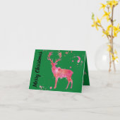 Carte Aquarelle Cerf, rose orange vert Joyeux Noël (Fleur jaune)