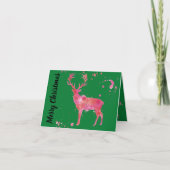 Carte Aquarelle Cerf, rose orange vert Joyeux Noël (Devant)