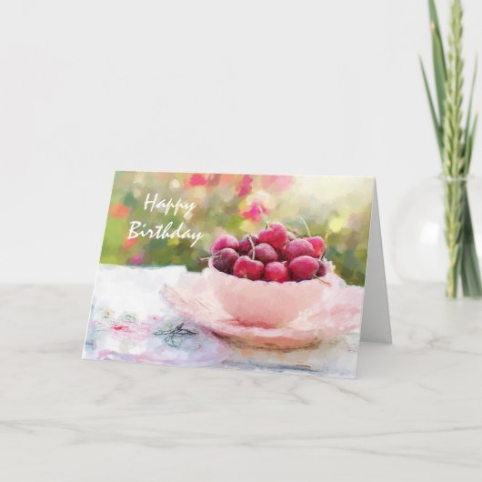Carte Aquarelle Cerises Ajouter Âge Amusant Anniversaire (Devant)