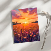 Carte aquarelle champ de fleurs heure dorée couche