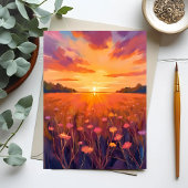 Carte aquarelle champ de fleurs heure dorée couche