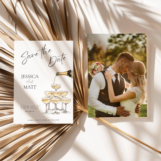 Carte aquarelle champagne pour annoncer la date