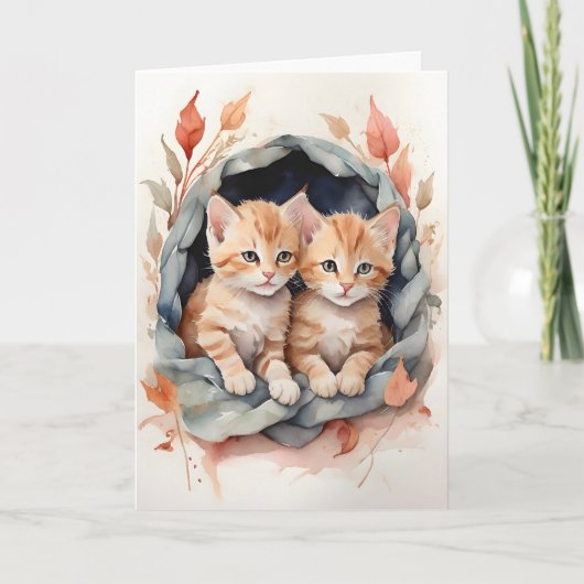 Carte Aquarelle chat tigré orange Fleurs Meilleurs amis  (Devant)