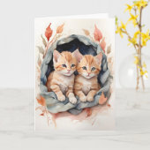 Carte Aquarelle chat tigré orange Fleurs Meilleurs amis  (Fleur jaune)