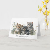 Carte Aquarelle chatons Penser à vous (Fleur jaune)