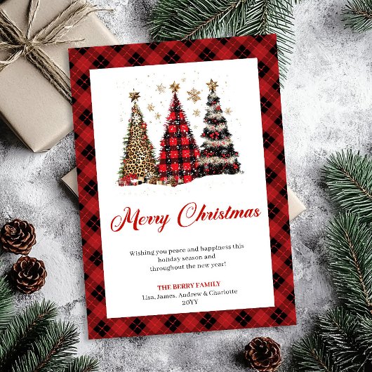 Carte aquarelle chic arbre de Noël léopard doré