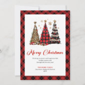 Carte aquarelle chic arbre de Noël léopard doré (Devant)