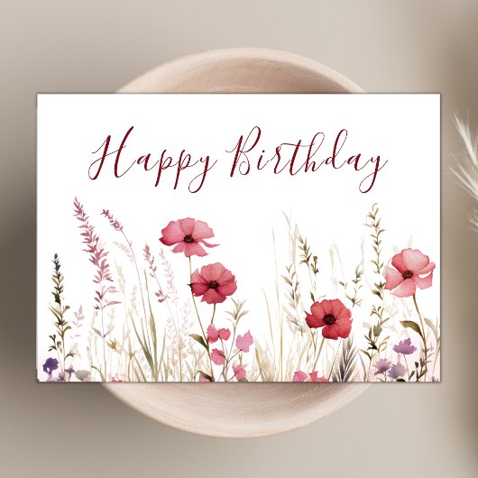 Carte Aquarelle Chic Boho Fleur sauvage Joyeux anniversa