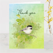 Carte Aquarelle Chickadee Oiseau naturel Merci (Fleur jaune)