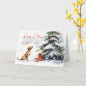 Carte Aquarelle Chien avec arbre de Noël (Fleur jaune)