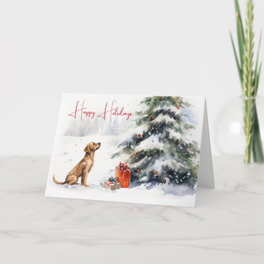 Carte Aquarelle Chien avec arbre de Noël (Devant)