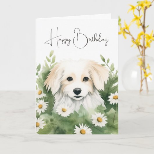 Carte Aquarelle Chien dans les marais (Fleur jaune)