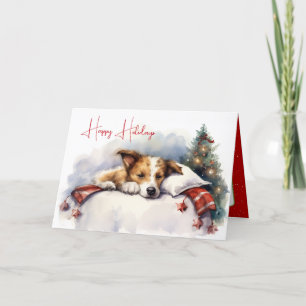 Carte Aquarelle Chien de Noël sur Coussin