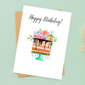 Carte Aquarelle Chocolat Floral Gâteau d'anniversaire