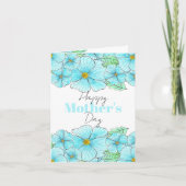 Carte Aquarelle Ciel Bleu Fleurs Verdure Fête des Mères (Devant)