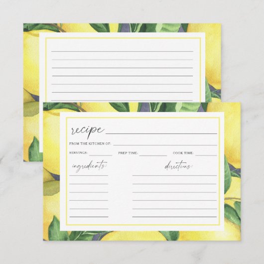 Carte Aquarelle citron agrumes - recette Douche nuptiale (Devant / Derrière)