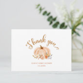 Carte Aquarelle citrouille baby shower fleuri  merci (Debout devant)