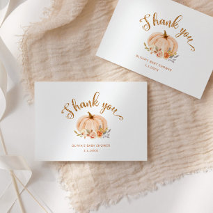 Carte Aquarelle citrouille baby shower fleuri merci